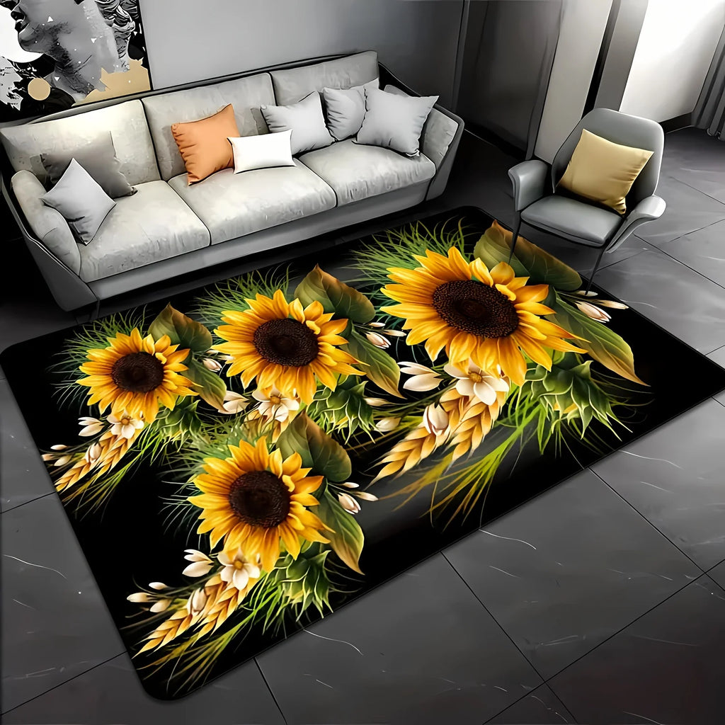 Sunflower Pattern Area Rug - Machine Washable Indoor Home Decor - Multiple Sizes
