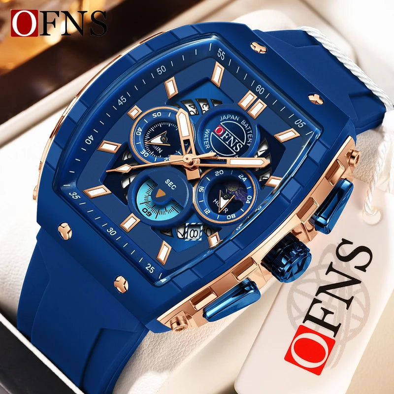 Men's Quartz Waterproof Chronograph Watch with Silicone Strap - Luminous Outdoor Sports Watch