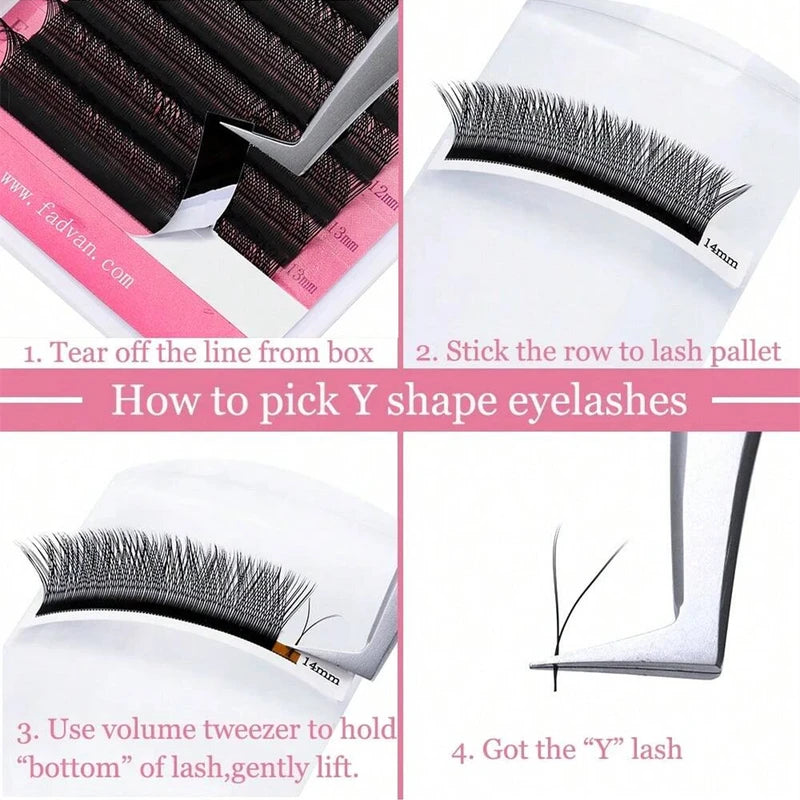 Premade Eyelash Extensions Double Tips Y-Shape Mink Lash Fans C D Curl 0.07mm
