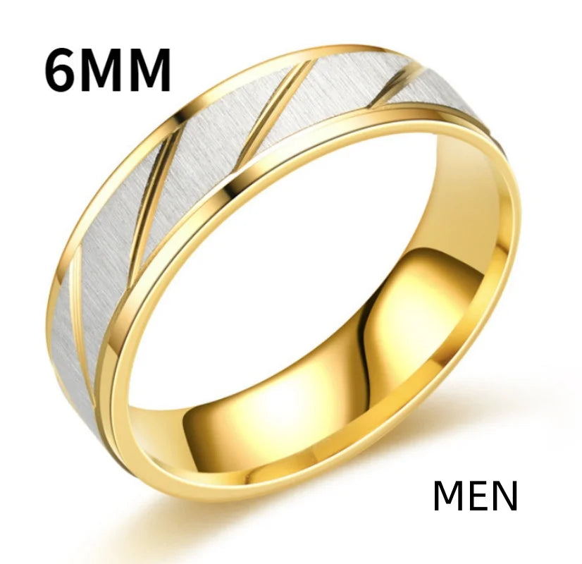 Fashion Stainless Steel Gold Plated Wave Pattern Couple Ring Engagement Wedding Promise Jewelry