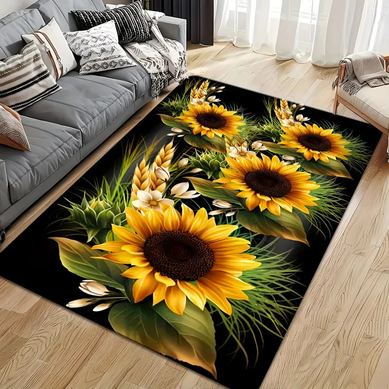 Sunflower Pattern Area Rug - Machine Washable Indoor Home Decor - Multiple Sizes