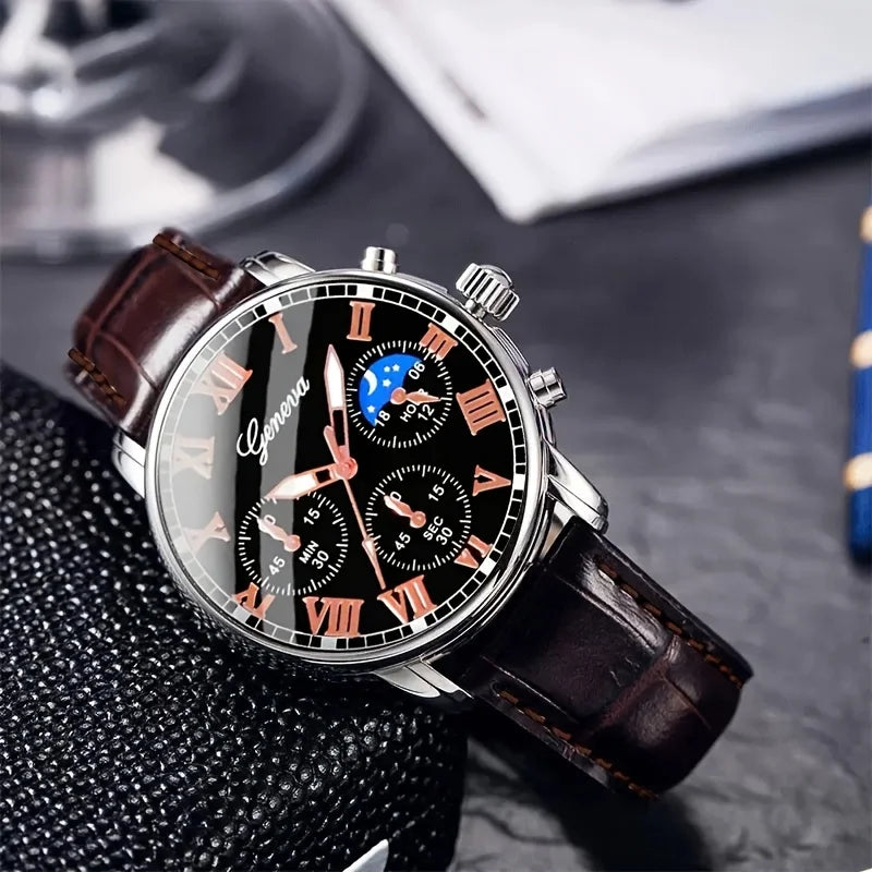 Casual Men's Quartz Watch with Leather Strap - Business & Daily Wear