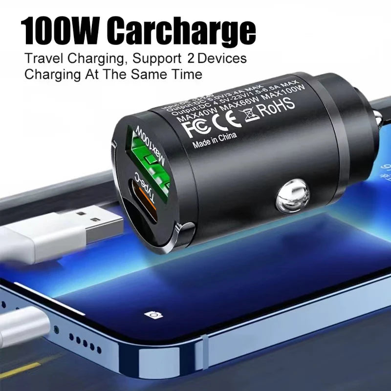 100W USB Car Charger Fast Charging Adapter for Phone, Android & iPhone
