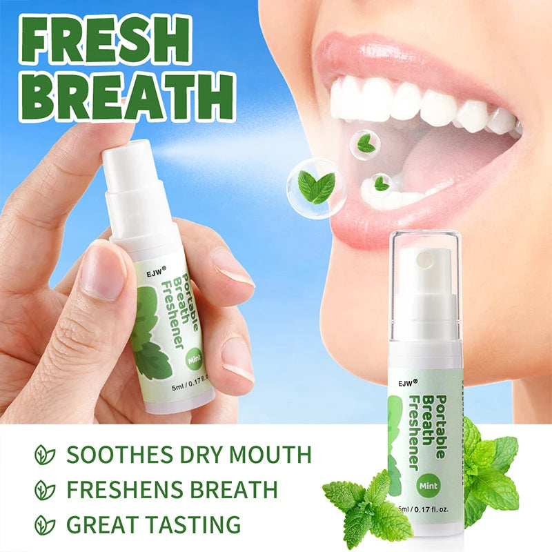 Portable Alcohol-Free Breath Spray with Mint, Peach & Grape Flavors - Instant Fresh Breath