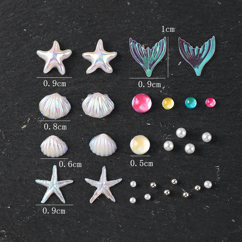 Summer Ocean Nail Charms Set with Shell Starfish Fish Pearl Beads Mermaid Decor for Manicure