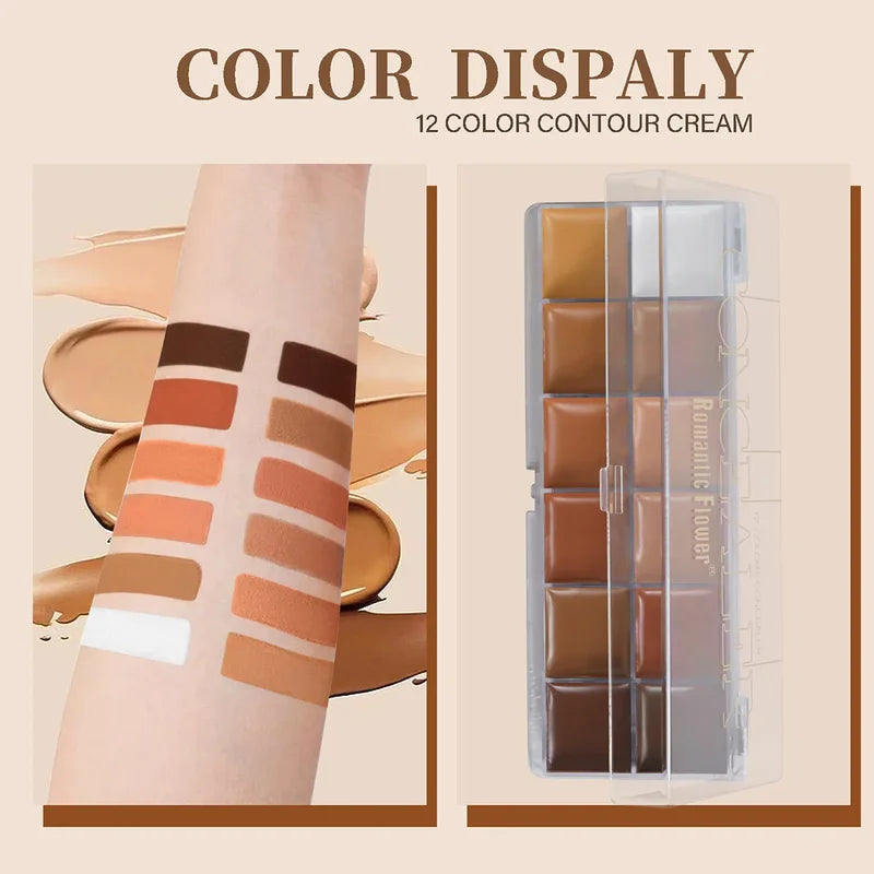 12 Color Full Coverage Waterproof Concealer Palette for Dark Skin - Bridal & Photo Ready Face Makeup