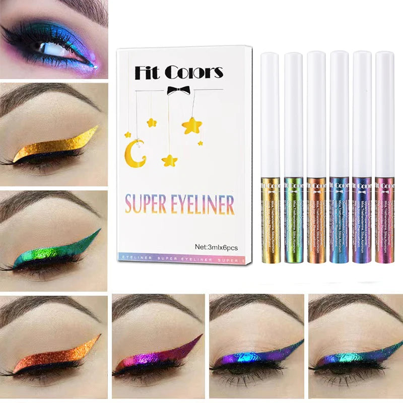 Waterproof Long Lasting Diamond Glitter Liquid Eyeliner Set - 6 Colors