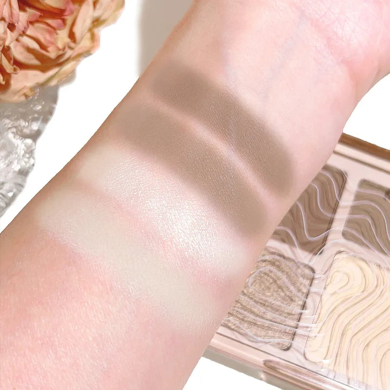 Multifunctional Face Powder Palette with Matte Bronzer, Highlighter & Blush for Contouring and Makeup - All Colors