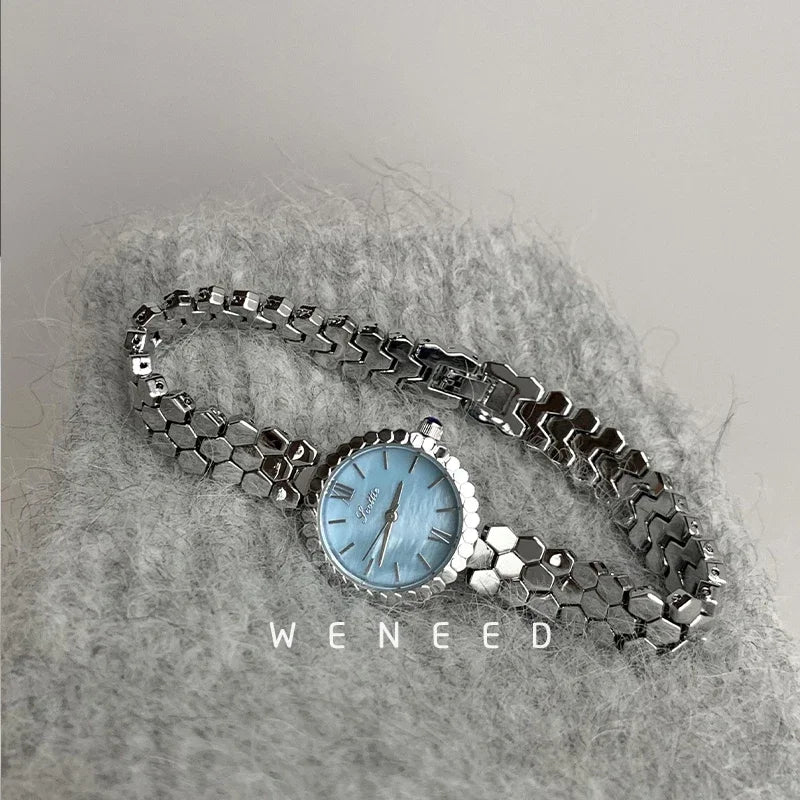 Women’s Vintage Silver Watch with Leather Strap Japanese Quartz Gift for Ladies