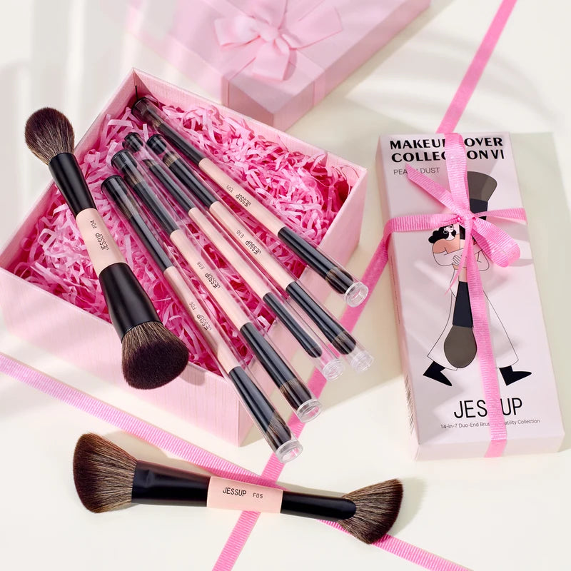 Jessup Makeup Brush Set 3/5/7 Pieces Double Sided Face & Eye Brushes Cruelty-Free
