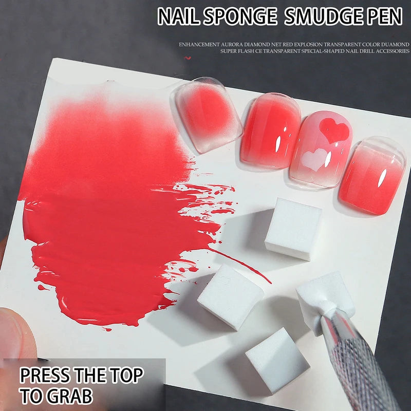 100 Pcs Nail Art Sponge Set with Grabbing Pen for Gradient & DIY Manicure