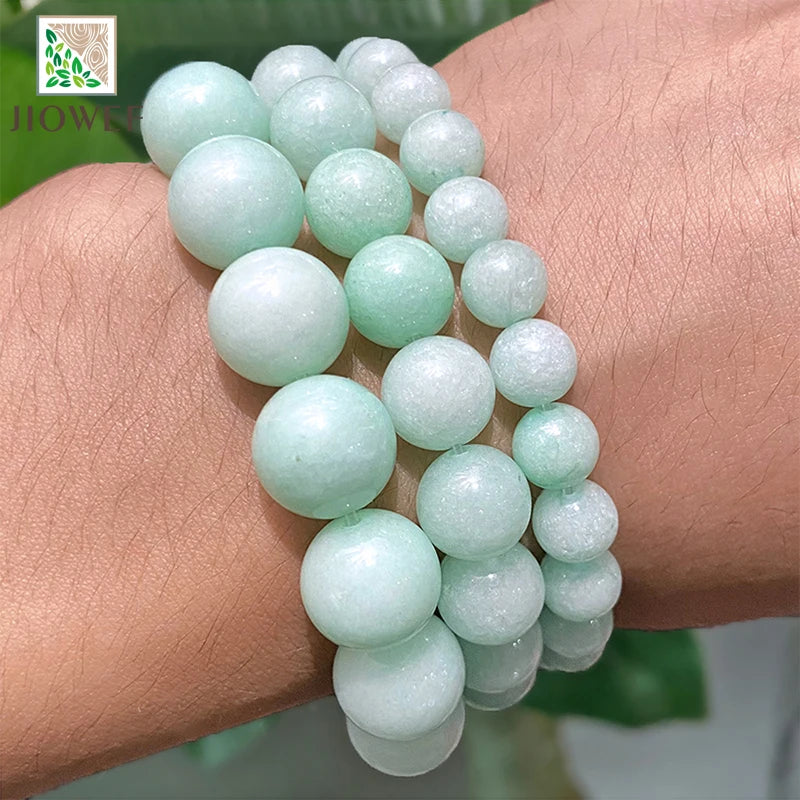 Light Green Chalcedony Beads for Jewelry Making - Natural Loose Round Stones