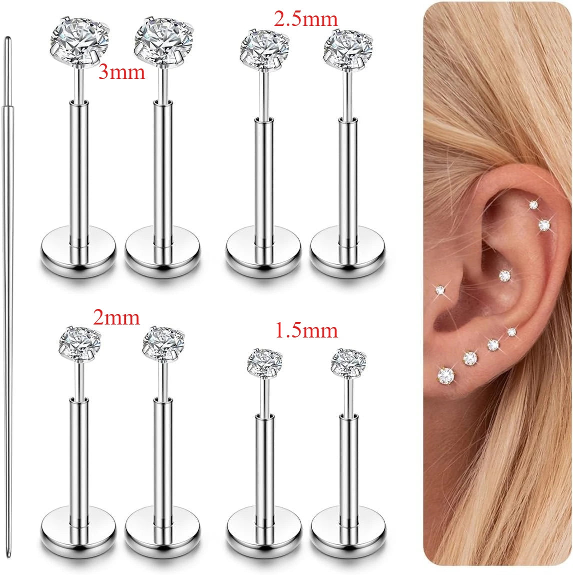 14K Gold Plated Nose Studs and CZ Nose Rings Set for Women Men - Hypoallergenic Piercing Jewelry