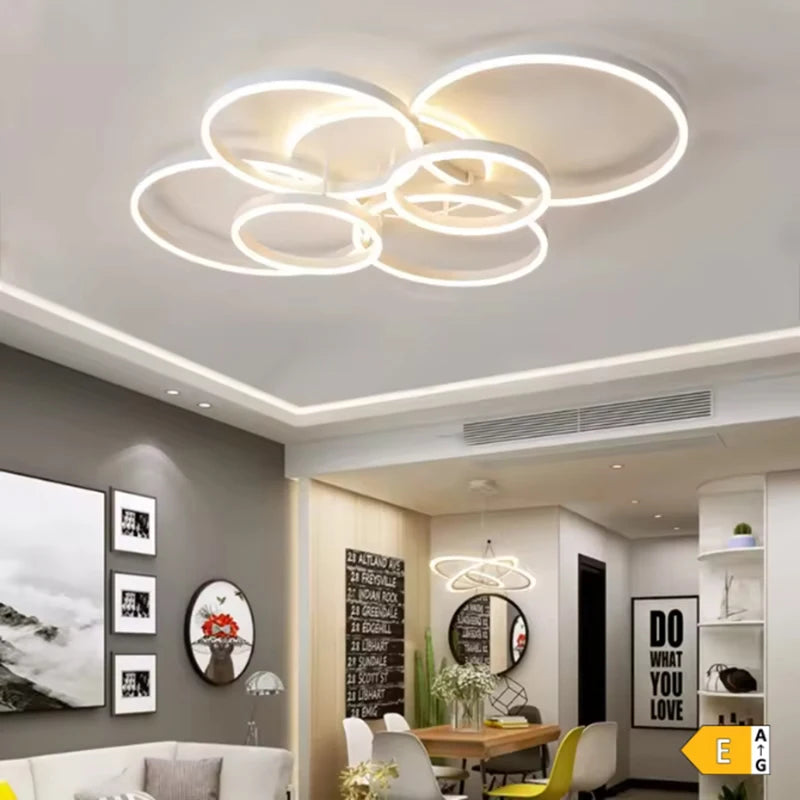 Nordic LED Circular Ceiling Chandelier - Dimmable Indoor Lighting for Living and Bedroom