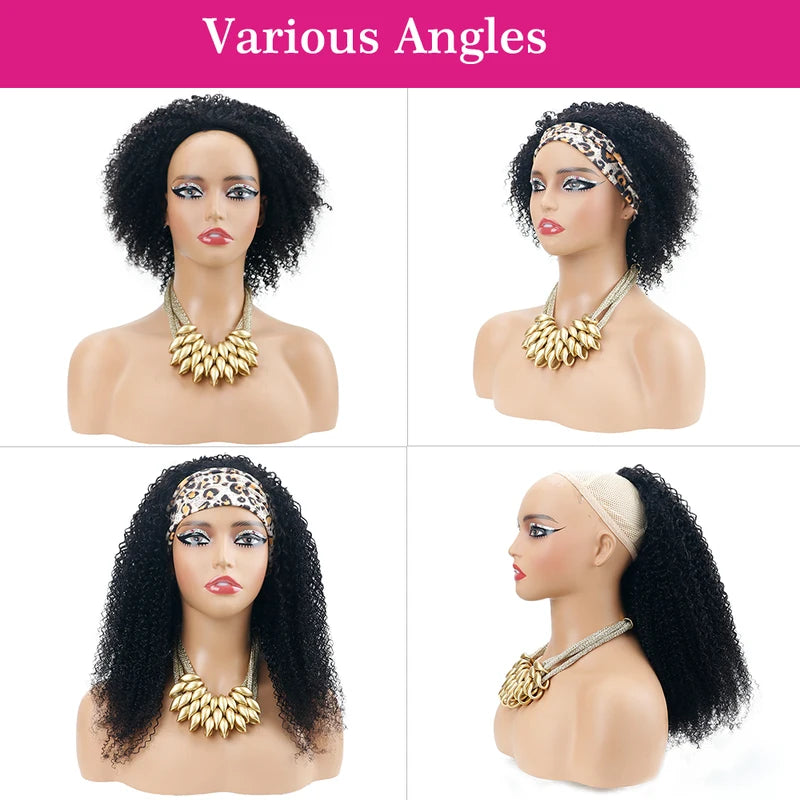 Kinky Curly Half Wig 3-in-1 Human Hair with Clip-Ins & Drawstring Seamless Style