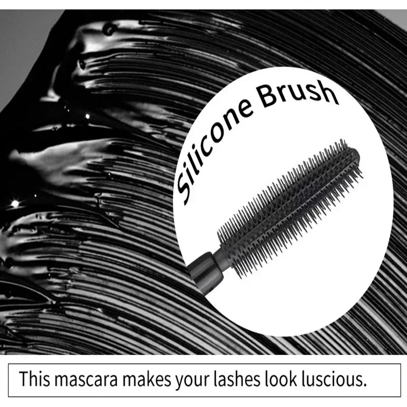 Waterproof Black Mascara with Silicone Brush - 8g Vegan Eyelash Lengthening & Smudge-Free