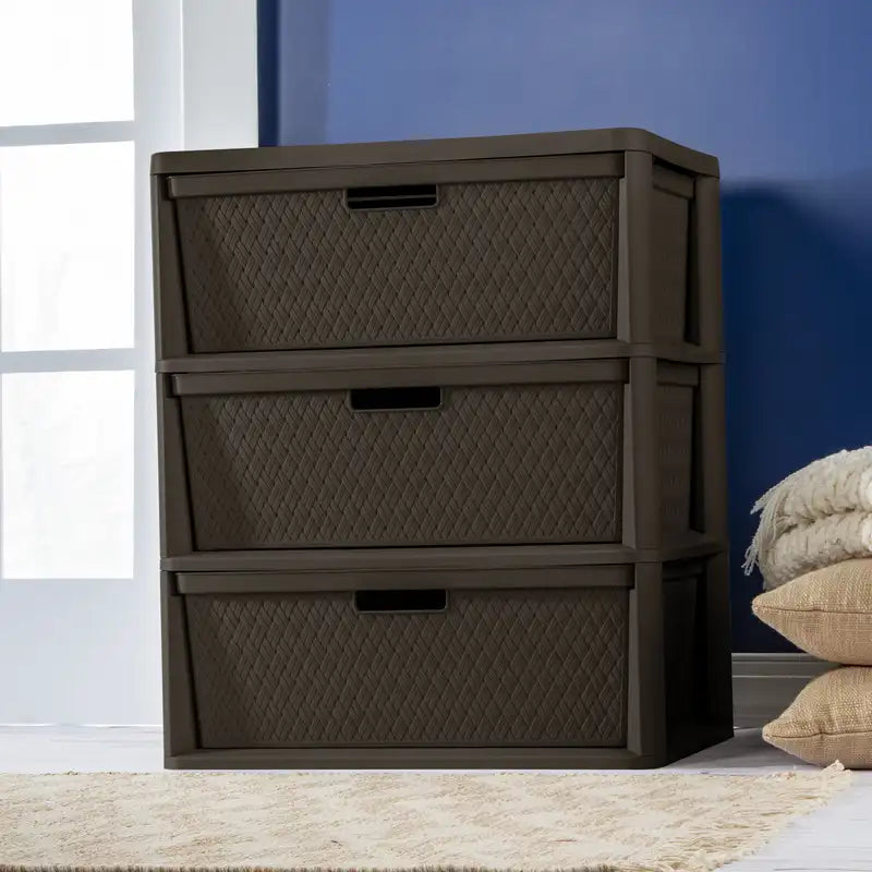Multi-Color Wide 3 Drawer Plastic Storage Tower with Removable Bins