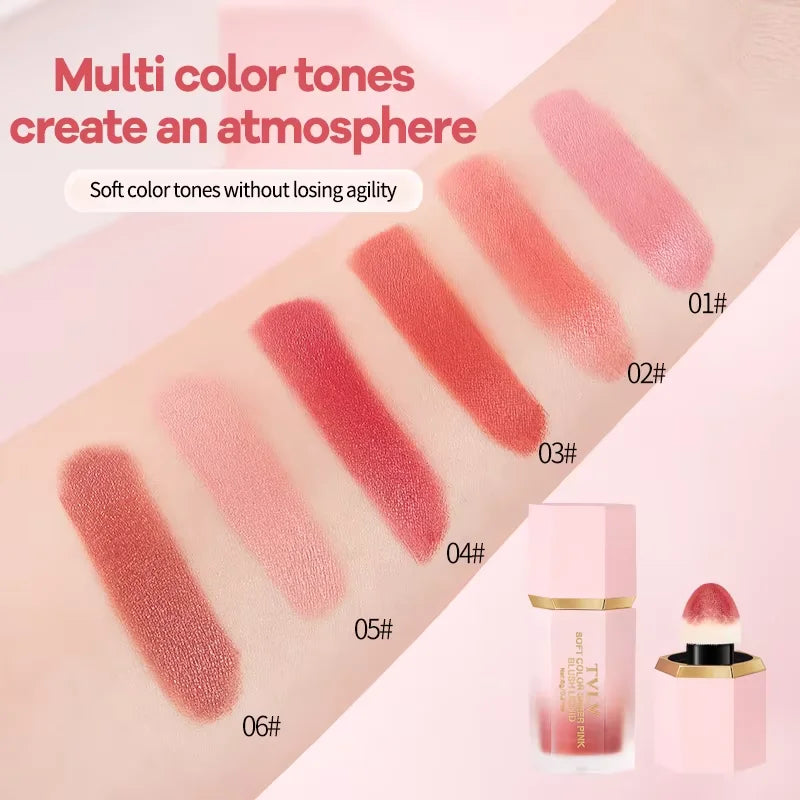 3-Color Matte Liquid Powder Blusher Set with Sponge Brush - Waterproof & Natural Finish