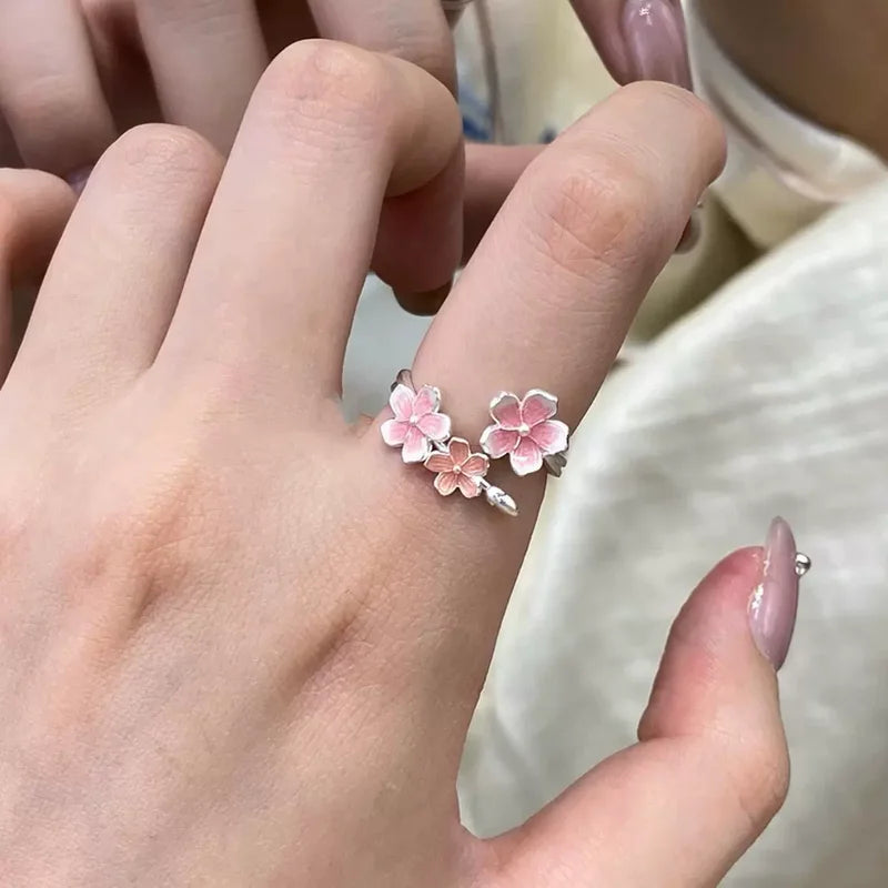 Pink Flower Finger Rings for Women Girl Jewelry Accessories Gift Party Beach Vacation