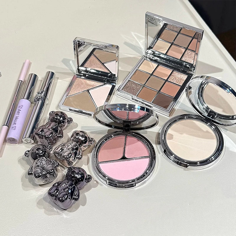 Face Makeup Set with Lip Mud Eyebrow Pen Mascara Blusher Contour & Eyeshadow