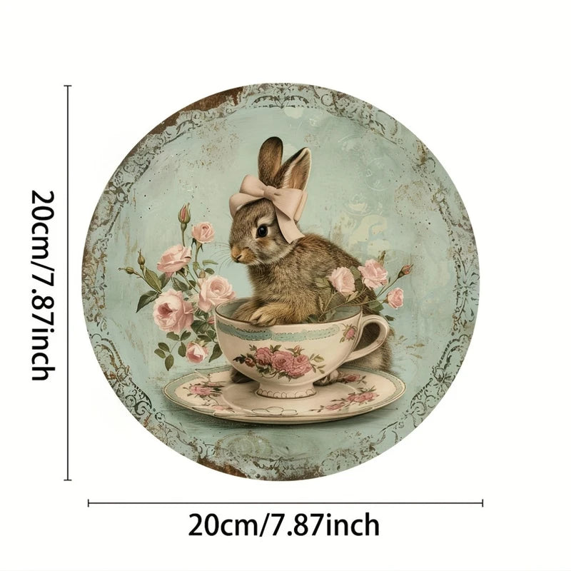 Country Style Wooden Wall Wreath Decoration with Rabbit Pattern - Home Decor