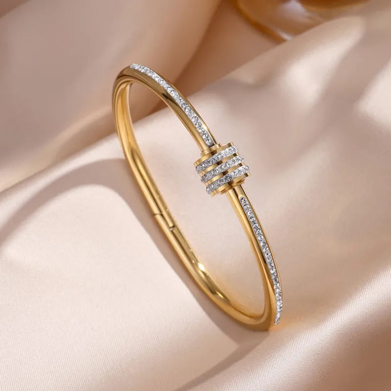 Women Stackable Gold Color Bangles Stainless Steel Jewelry for Wedding & Gift