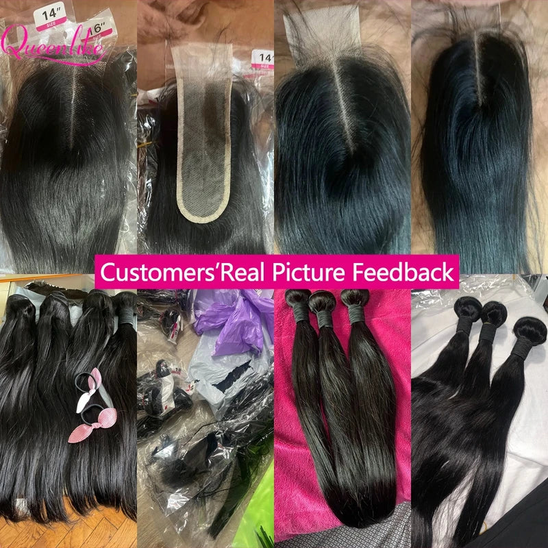 Human Hair Bundles with Closure 20 Inch Straight 100% Raw Hair Extensions