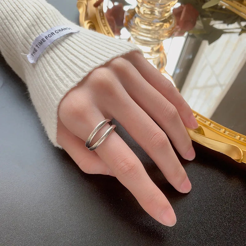 Adjustable Sterling Silver Geometric Ring for Women - Luxury Jewelry