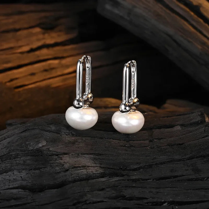 Sterling Silver Cloud Pearl Earrings with Wave Design - Women's Jewelry Gift