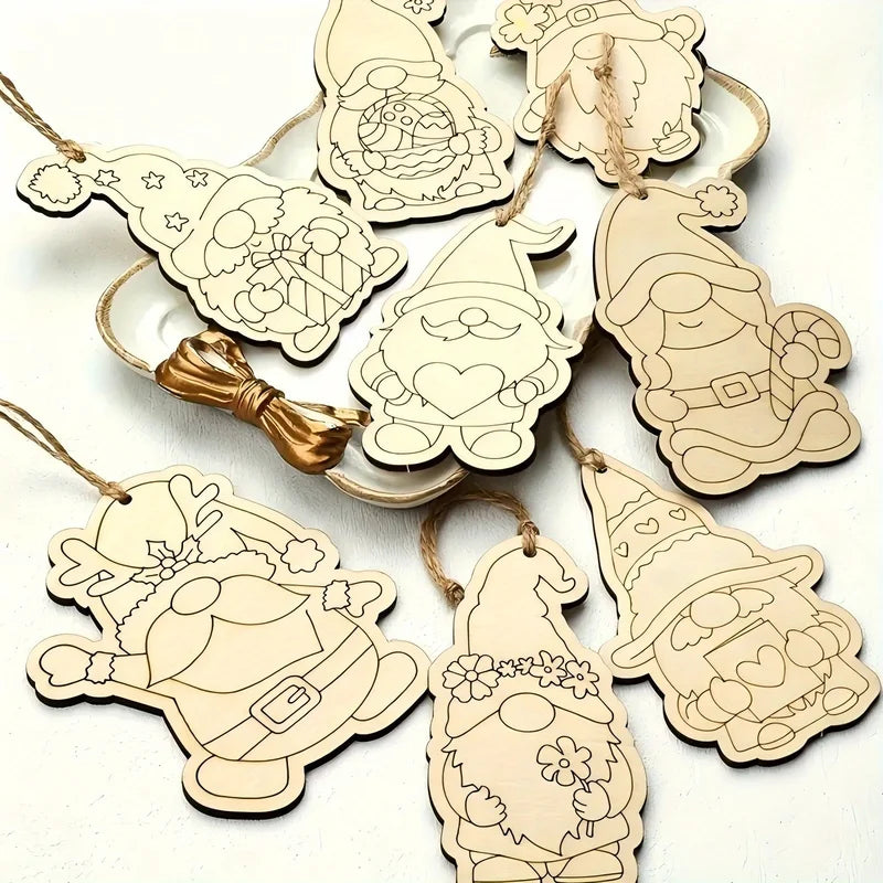 16-Piece Elf Gnome Wooden Hanging Craft Kit for Christmas Decorations DIY Holiday Crafts