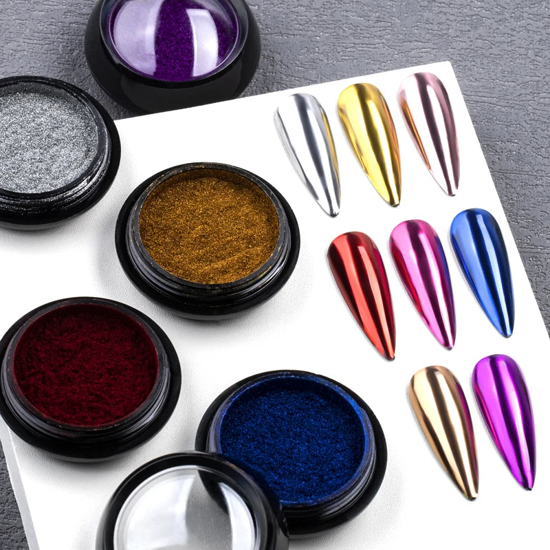 Metallic Mirror Nail Powder Set - 8 Colors for DIY Manicure & Nail Art