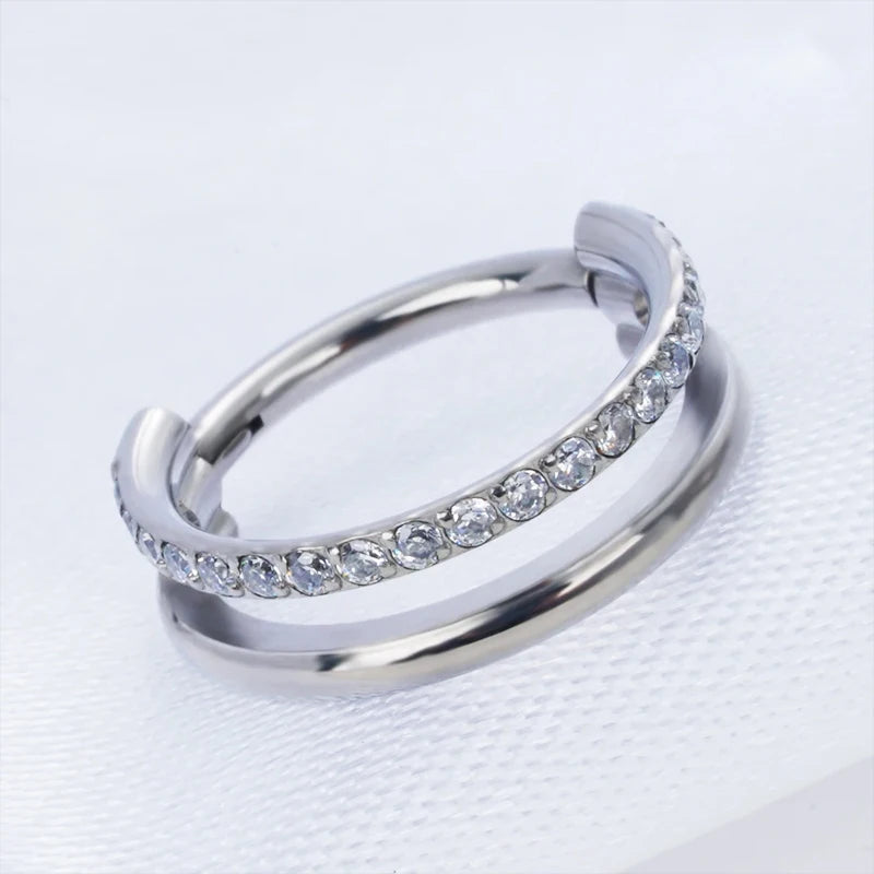 Titanium CZ Conch Nose Ring Hoop Cartilage Helix Daith Tragus Piercing Jewelry
