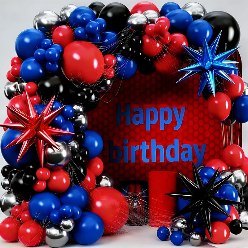 Spider Theme Latex Balloons Garland Kit for Superhero Birthday Party Decorations