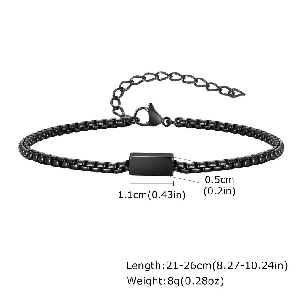 Stainless Steel Box Chain Bracelets for Men Teens Geometric Square Tube Charm Jewelry