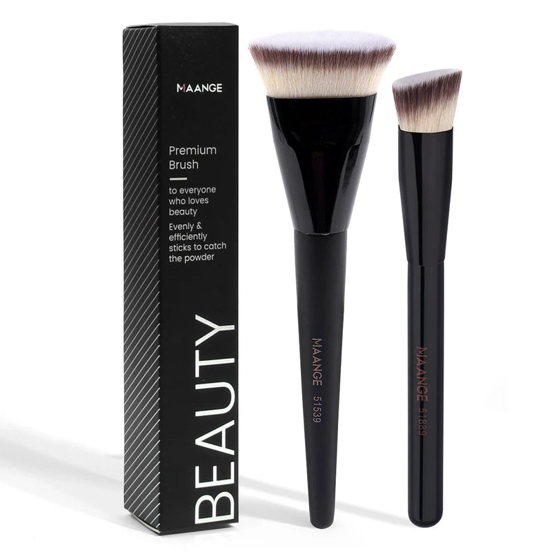 2Pcs Makeup Brush Set for Foundation, Concealer & Contouring - Synthetic Hair