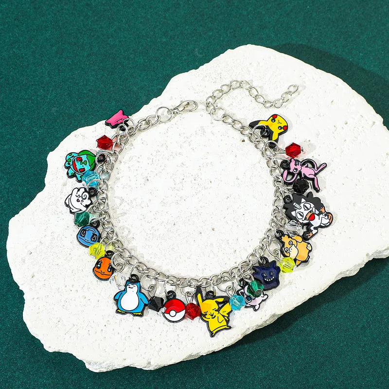 Cute Kawaii Charm Bracelet for Women and Girls - Cartoon Pikachu Squirtle Mew Meowth Jewelry Gift