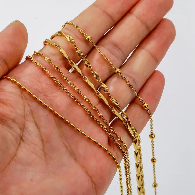 Stainless Steel Bead Chain Necklace for Women DIY Jewelry Making - Gold Plated