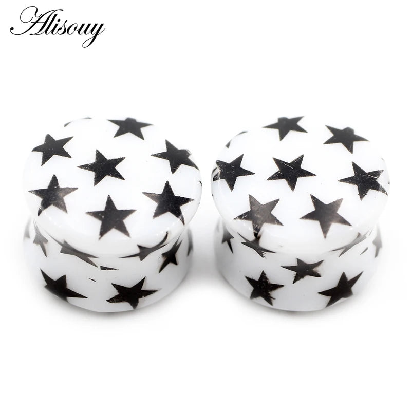 2PCS Acrylic Star Flared Ear Gauges Plugs Body Jewelry with Multiple Sizes