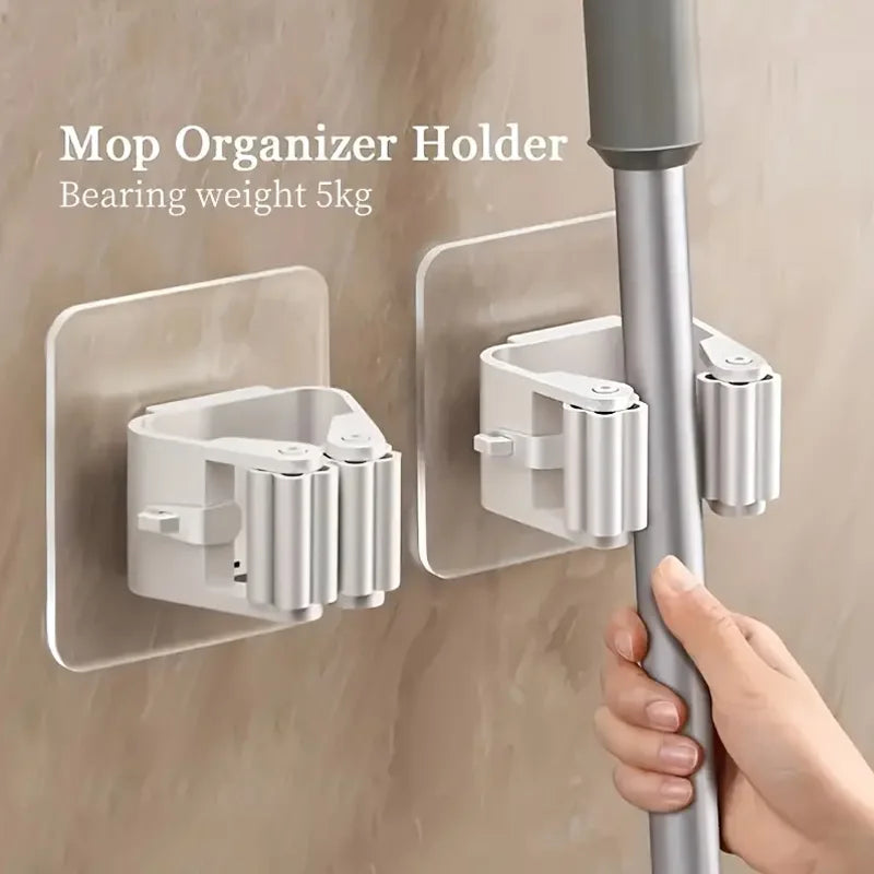 4PCS Non-Punching Mop Holder Clip Bathroom Rack Wall Mount Organizer