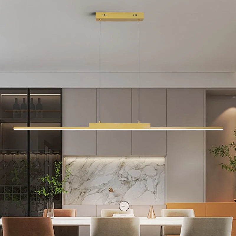 Modern Minimalist LED Pendant Light for Dining Room Adjustable Linear Chandelier in Gold
