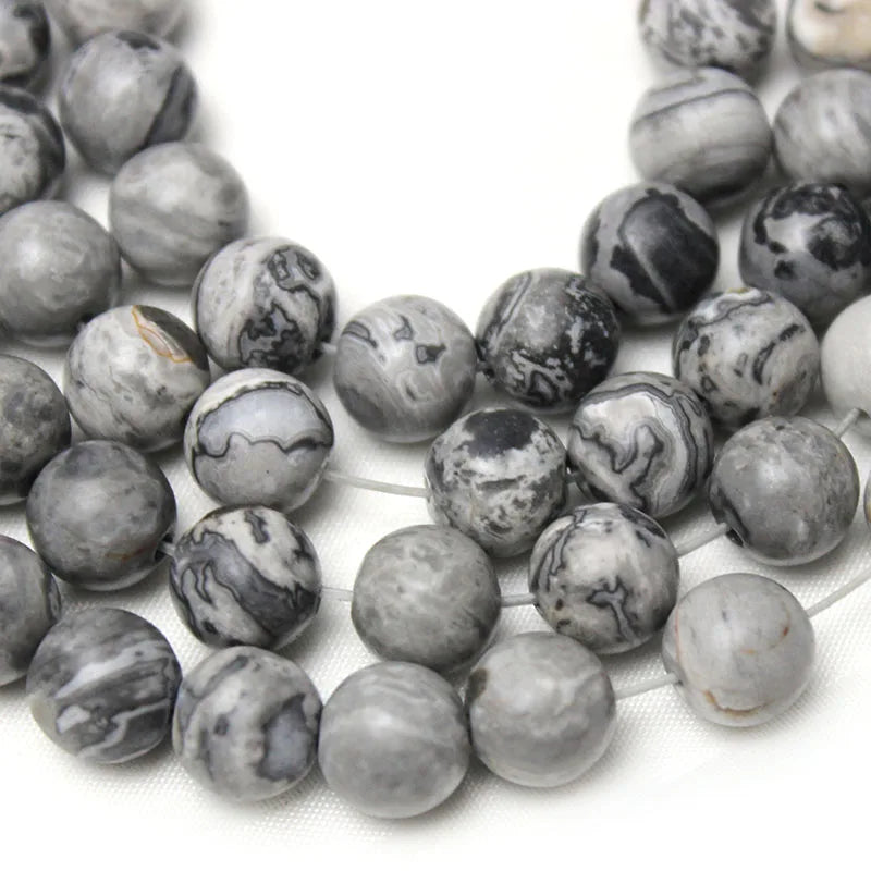 Natural Stone Matte Map Jasper Beads - Loose Round Spacer Beads for Jewelry Making