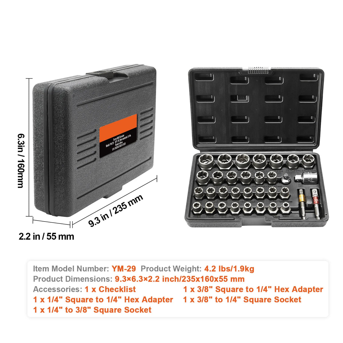 29-Piece Bolt Extractor Set for Rusted Nuts and Bolts - Heavy Duty Steel