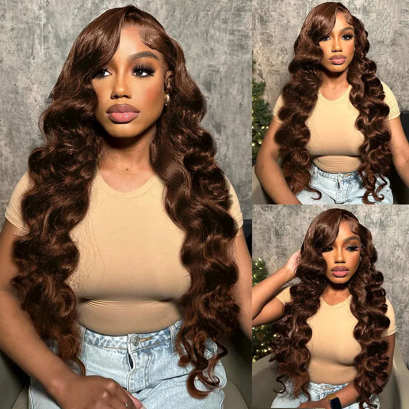 Deep Wave Chocolate Brown 13x4 HD Lace Front Wig 34 Inch Human Hair with 250% Density