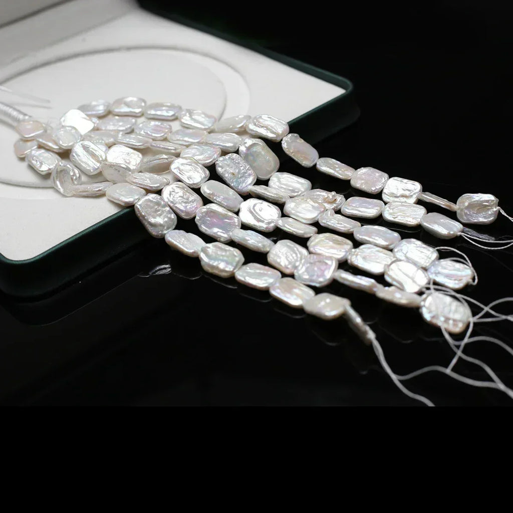 Natural White Freshwater Pearl Beads 12x16mm Square 18cm Jewelry Making Supplies