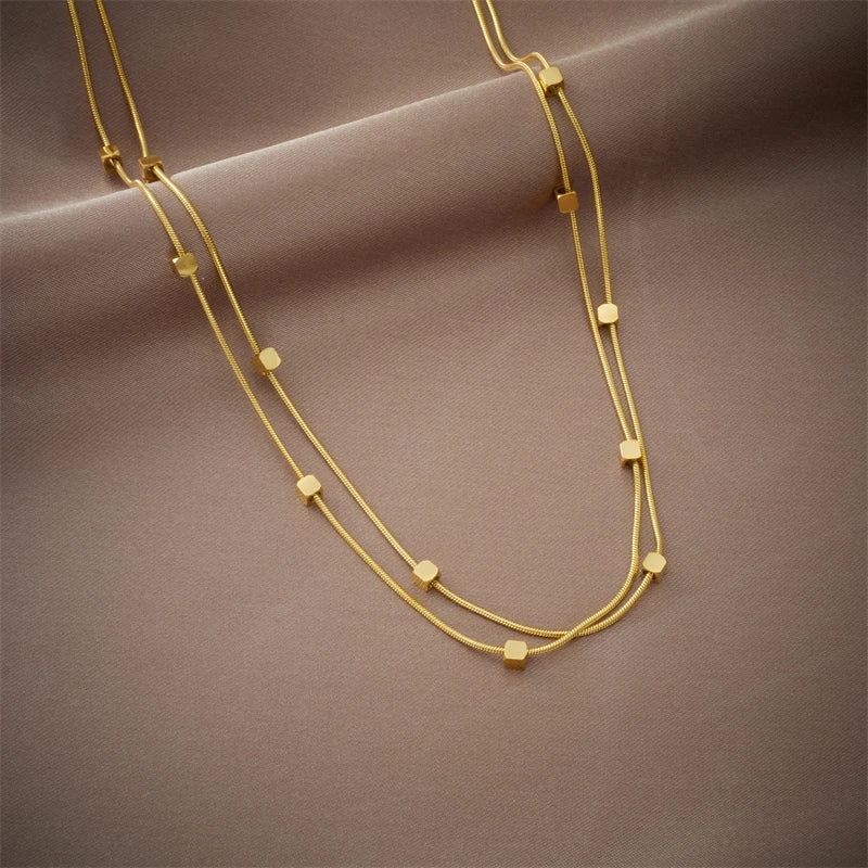 2-in-1 Stainless Steel Necklace for Women - Cube Chain Choker Jewelry Gift