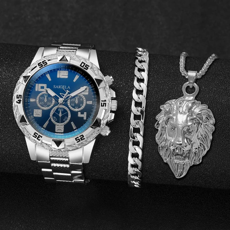 Men's Fashion Quartz Watch Set with Bracelet and Necklace - Mystery Blind Box, 3 Pieces