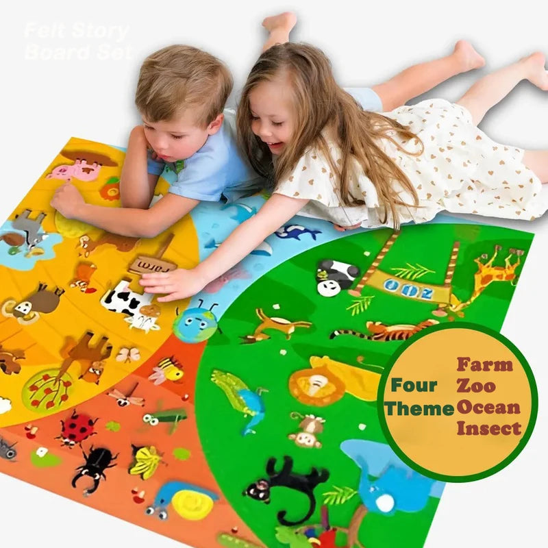 Farm Animals Felt Story Busy Board 4-in-1 Interactive Learning Wall Toy