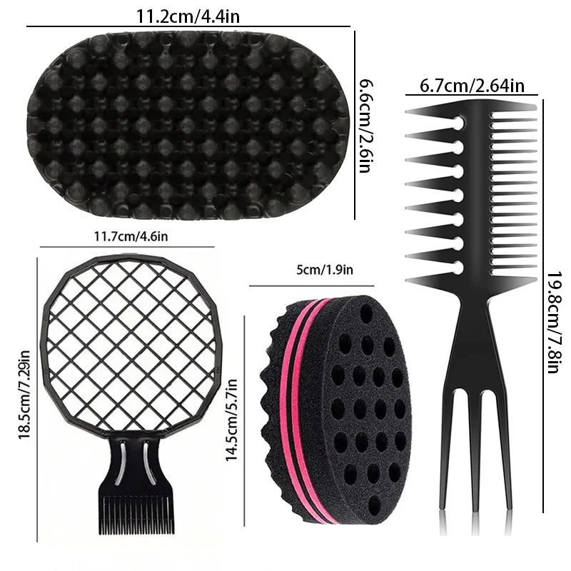 Hair Brush Kit with Mesh Comb for Afro Dreadlocks Curl & Wave Styling - Multiple Colors