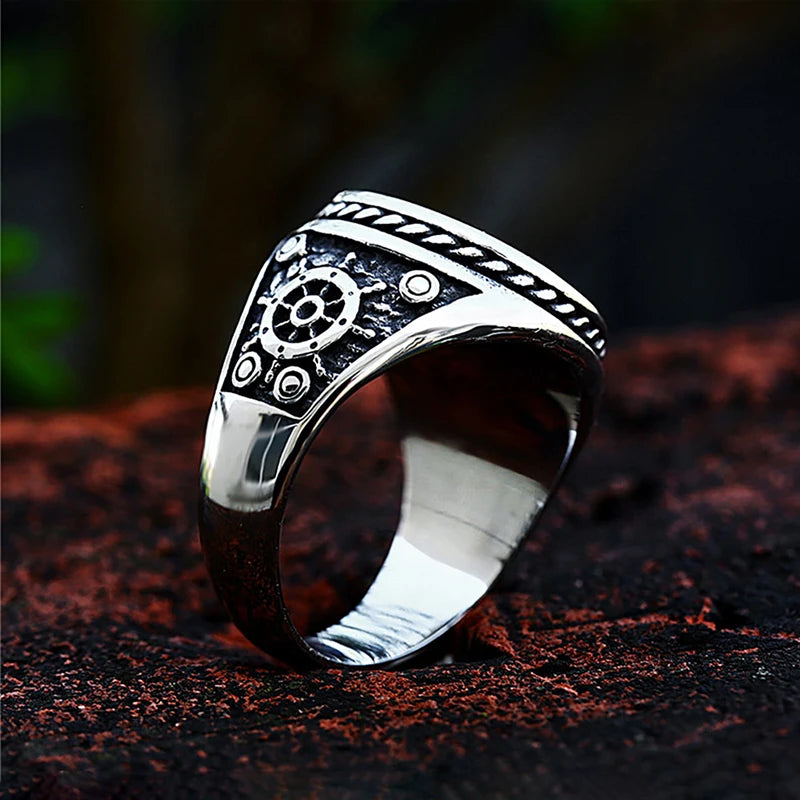 Vintage Double Knife Pirate Skull Ring Gothic Stainless Steel Jewelry for Men Boys