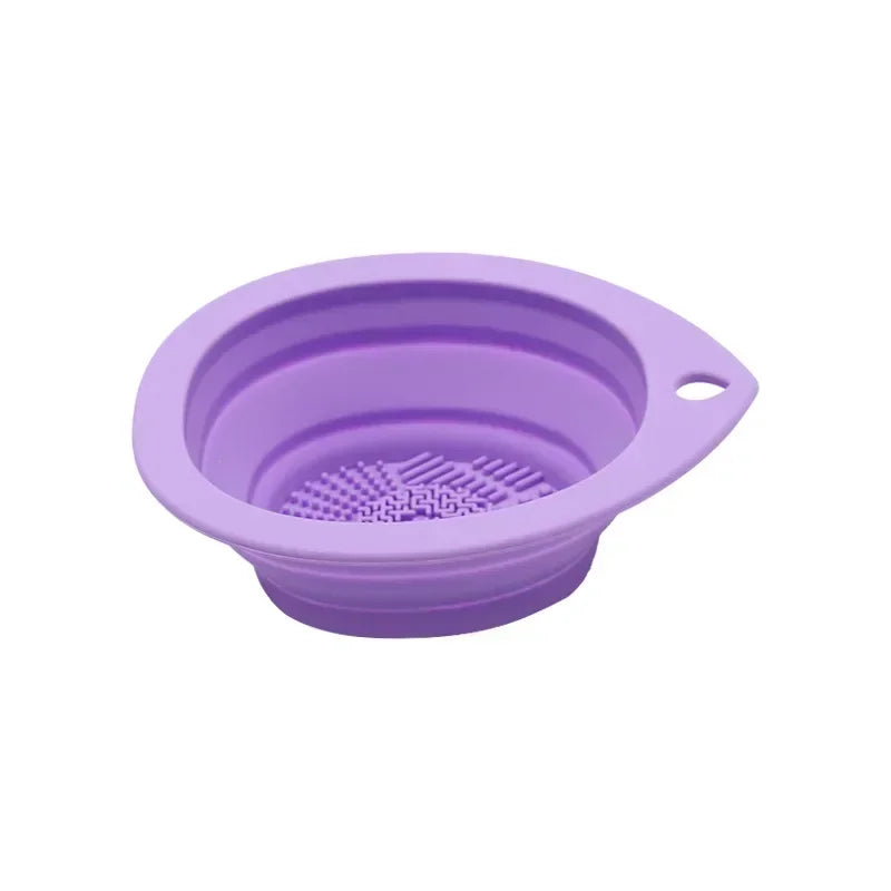 Foldable Silicone Makeup Brush Cleaner Bowl with Soft Mat for Brushes & Sponges